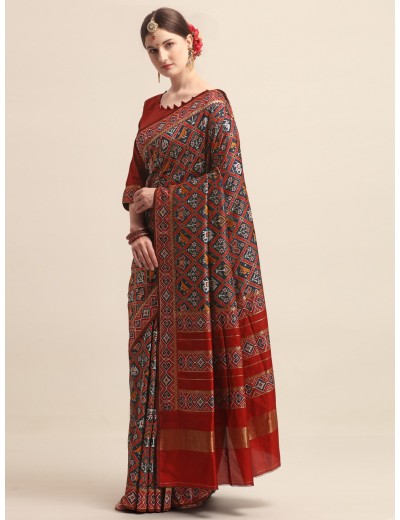 KAPAAHA Woven Figure Patola Saree (Navy)